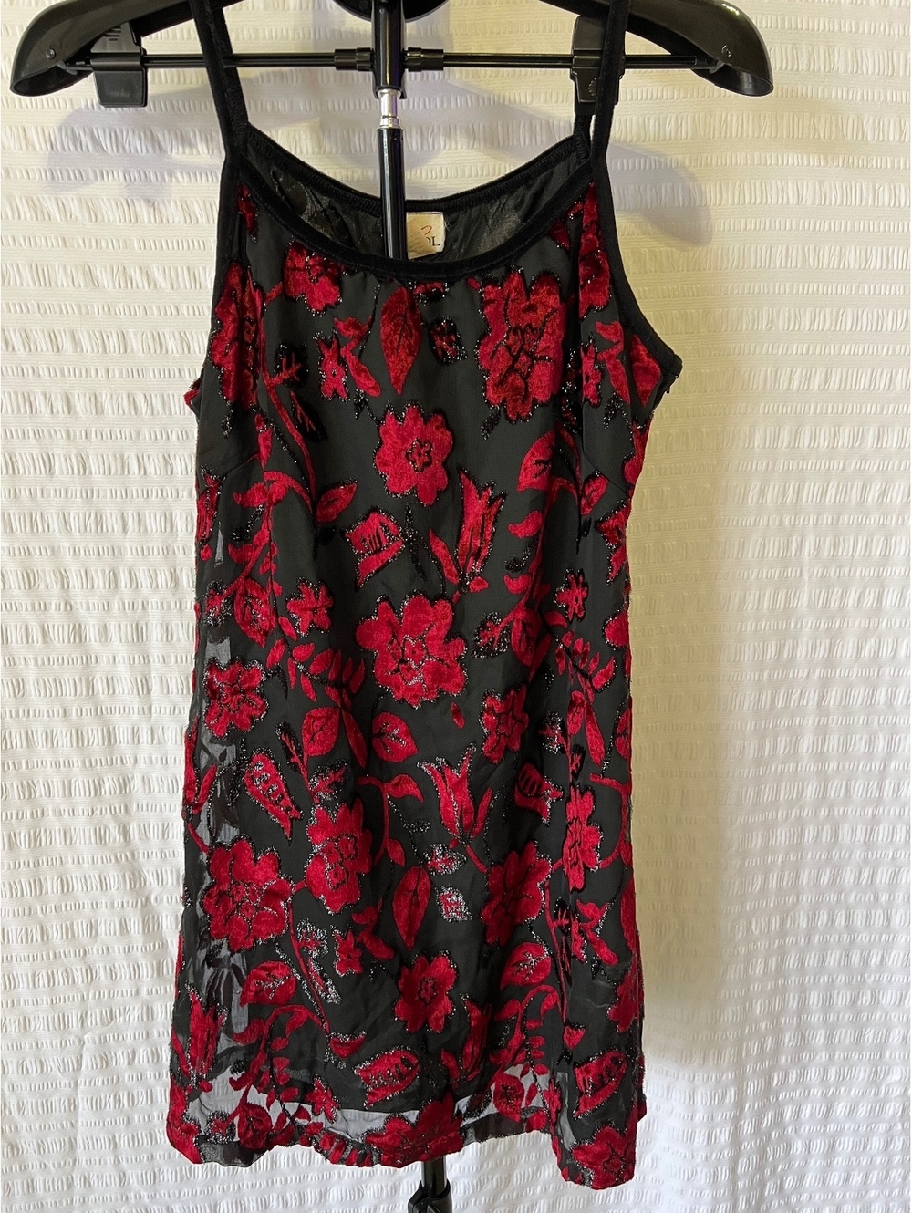 Vintage CAROL Black & Red Floral Sheer Overlay Tank Dress/Camisole – USA Made
